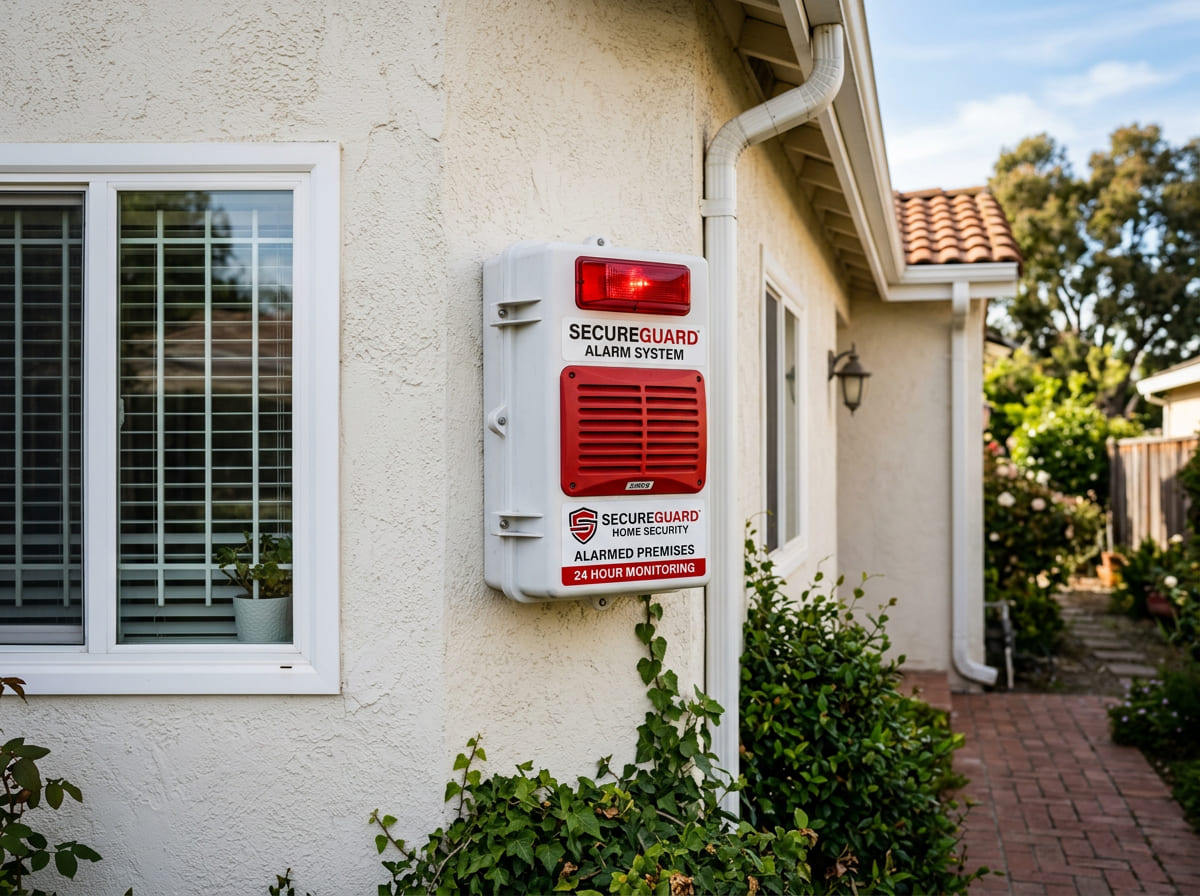 Sirena exterior de alarma en fachada